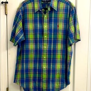 Ralph Lauren Men's Blue and Green Plaid Shirt preppy academia classic